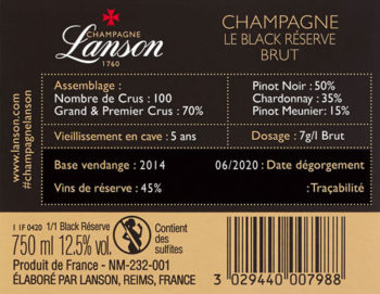 contre étiquette Lanson Black Réserve